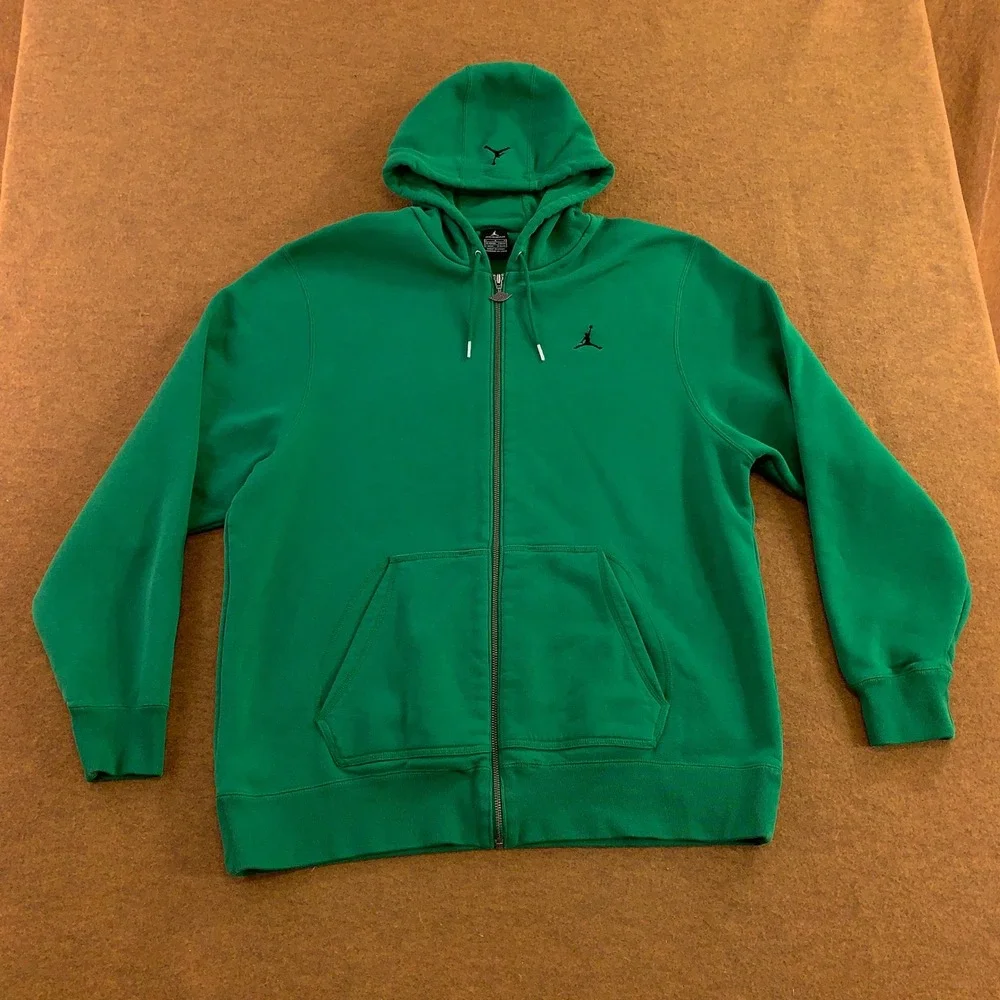 Jordan Mens Large Green Jumpman Full Zip Fleece Hoodie